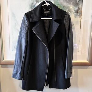 Express Wool and Faux Leather Coat Jacket Size Small Black